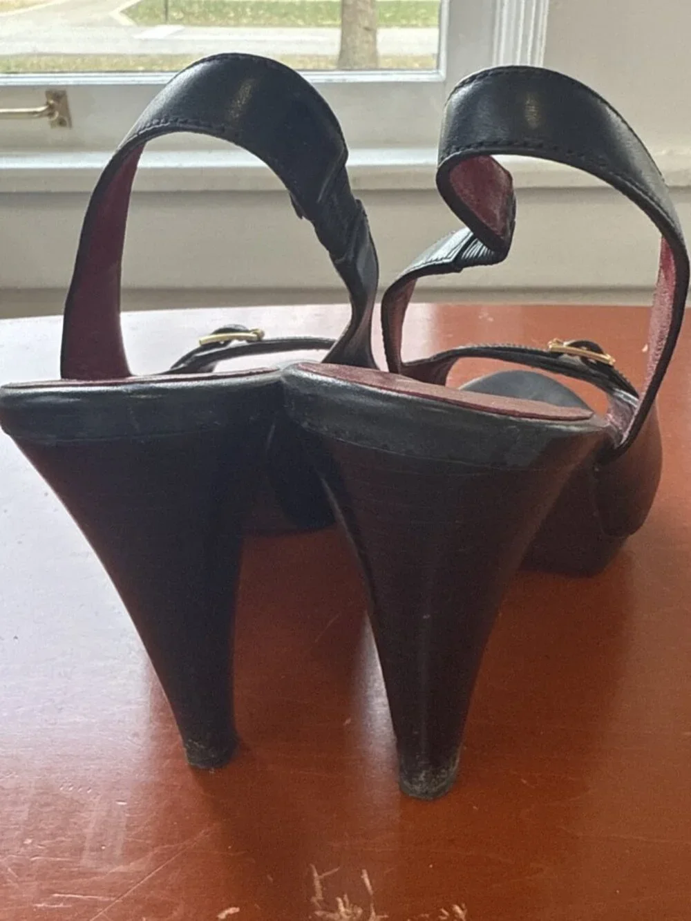 Banana Republic Women's Peep Toe Slingback Open Heel High Heel Black leather 7.5